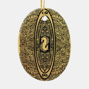 Goldenes Seepferd Mandala - Verziertes Design der Keramik Ornament