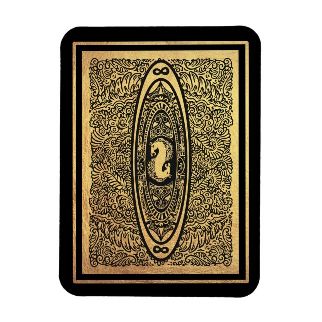 Goldenes Seepferd Mandala - Verziertes Design der  Magnet (Vertikal)