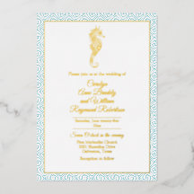 Goldenes Seepferd mit Aqua-Rahmen Hochzeit