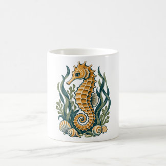 Goldenes Seepferdchen mit Seegras und Muscheln Kaffeetasse