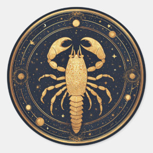 Goldenes Skorpion-Kunstwerk mit astrologischen Sym Runder Aufkleber