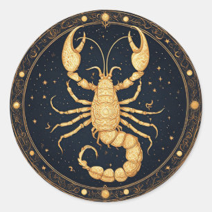 Goldenes Skorpion-Kunstwerk mit astrologischen Sym Runder Aufkleber