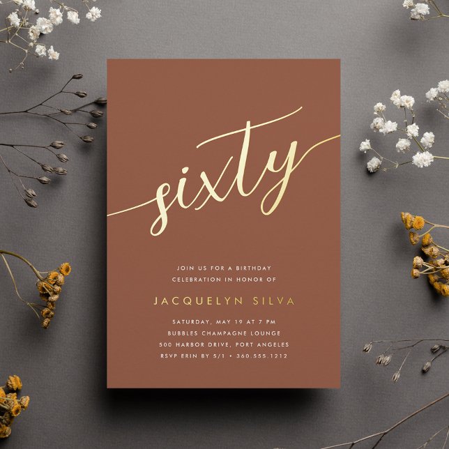 Goldenes Skript 60. Geburtstagsparty Folieneinladung (Von Creator hochgeladen)