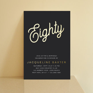 Goldenes Skript 80. Geburtstagsparty Folieneinladung