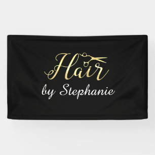 Goldenes Skript Scissors Hairstylist-Friseursalon Banner