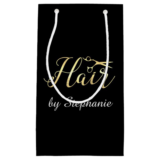 Goldenes Skript Scissors Hairstylist-Friseursalon Kleine Geschenktüte (Vorderseite)