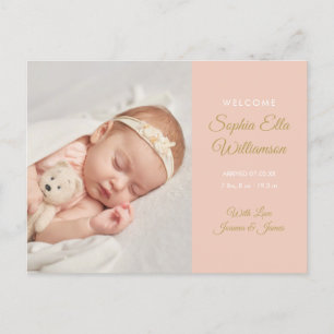 Goldenes Skriptfoto Baby Girl Elegante Geburt Ankündigungspostkarte