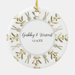 Goldenes Snowflake Winterhochzeit-Foto Keramik Ornament
