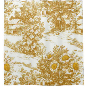 Goldenes Sonnenblumen-Landhaus-Toile-Muster Duschvorhang