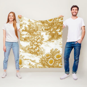 Goldenes Sonnenblumen-Toile-Landhaus-Muster Fleecedecke