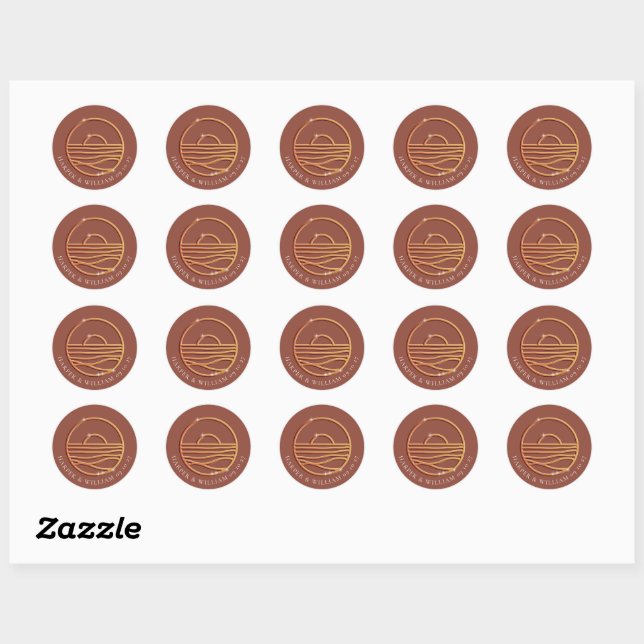 Goldenes Sonnenlogo Hochzeit Runder Aufkleber (Blatt)