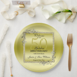 Goldenes Spiel & Glitzer 50. Hochzeitsjubiläum Pappteller