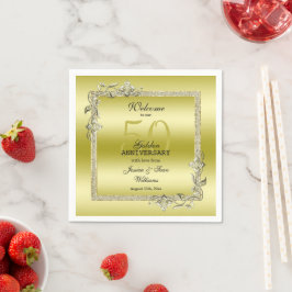 Goldenes Spiel & Glitzer 50. Hochzeitsjubiläum Serviette