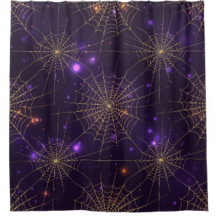Goldenes Spinnennetz-Bokeh – Elegantes Halloween-N Duschvorhang