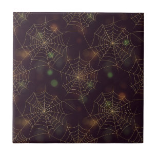 Goldenes Spinnennetz-Bokeh – Elegantes Halloween-N Fliese