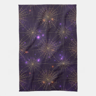 Goldenes Spinnennetz-Bokeh – Elegantes Halloween-N Geschirrtuch