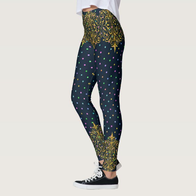 goldenes Spitzen- und farbiges Punkte-Muster Leggings (Links)