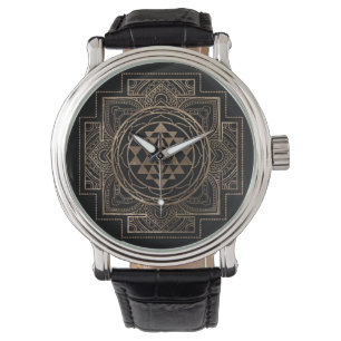 Goldenes Sri Yantra/Sri Chakra im Lotos Armbanduhr