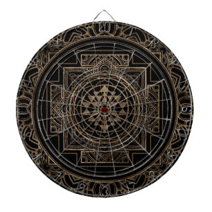 Goldenes Sri Yantra/Sri Chakra im Lotos Dartscheibe