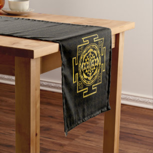 Goldenes Sri Yantra/Sri Chakra Kurzer Tischläufer