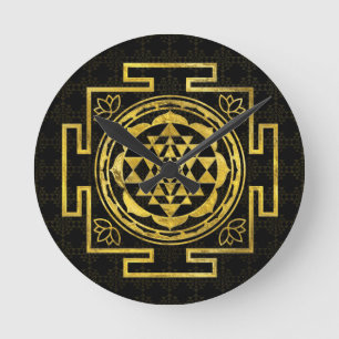 Goldenes Sri Yantra/Sri Chakra Runde Wanduhr