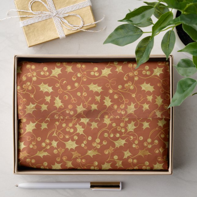 Goldenes Stechpalmenmuster Seidenpapier (Geschenk)