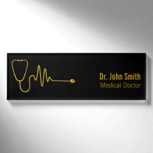Goldenes Stethoskop EKG-Welle EKG-Linie Luxus Medi Namenschild
