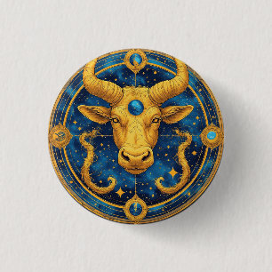 Goldenes Stier-Symbol auf blauem Kreis Button