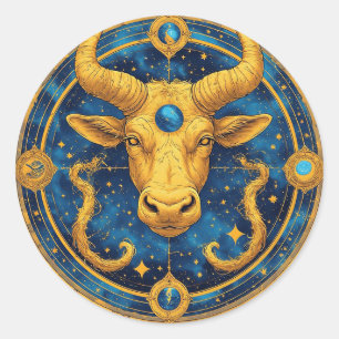Goldenes Stier-Symbol auf blauem Kreis Runder Aufkleber