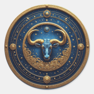Goldenes Stier-Symbol auf blauem Kreis Runder Aufkleber