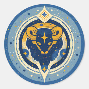 Goldenes Stier-Symbol auf blauem Kreis Runder Aufkleber