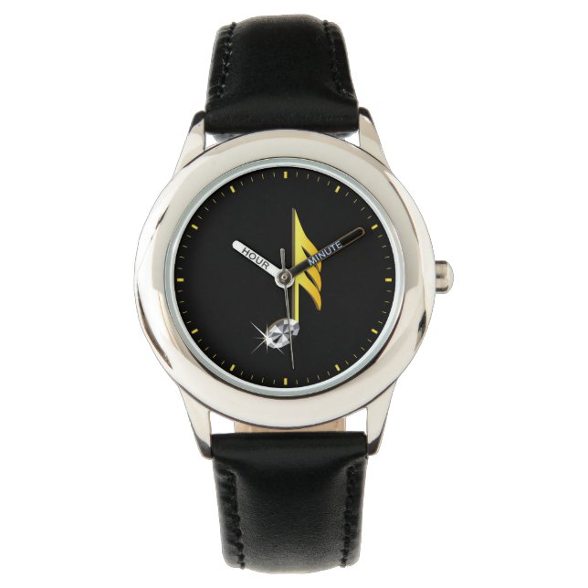 Goldenes Symbol einer Musiknote 1/32 Armbanduhr (Vorderseite)