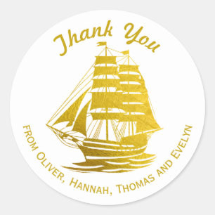 Goldenes Tall Ship Segelboot Segelschiff Danke Runder Aufkleber