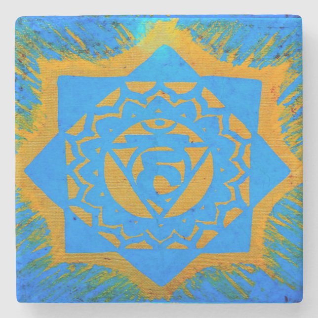 goldenes Tantrylesymbol auf blau Steinuntersetzer (Vorderseite)