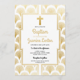 Goldenes Taufen Kreuz Christening 20iger Jahre Art Einladung