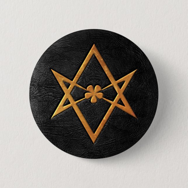 Goldenes Thelemic Unicursal Hexagram-Schwarz-Leder Button (Vorderseite)