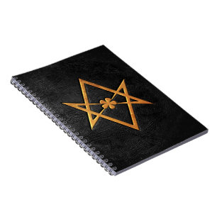 Goldenes Thelemic Unicursal Hexagram-Schwarz-Leder Notizblock
