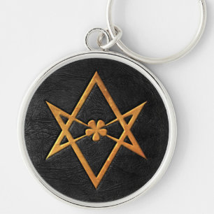 Goldenes Thelemic Unicursal Hexagram-Schwarz-Leder Schlüsselanhänger