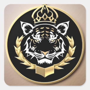 Goldenes Tiger-Wappen-Emblem Quadratischer Aufkleber