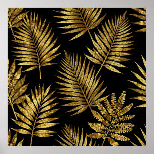 Goldenes Tropisches Blätter Luxus-Muster Poster