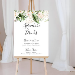 Goldenes tropisches Blattwerk-Blumen-Signature-Dri Poster