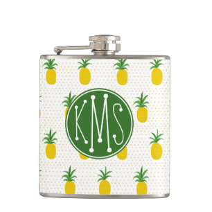 Goldenes tropisches Monogramm der Ananas-  Flachmann