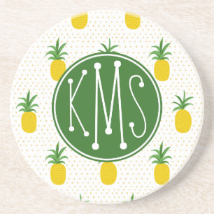Goldenes tropisches Monogramm der Ananas-  Getränkeuntersetzer