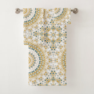 Goldenes und grünes geometrisches Mandala-Muster Badhandtuch Set