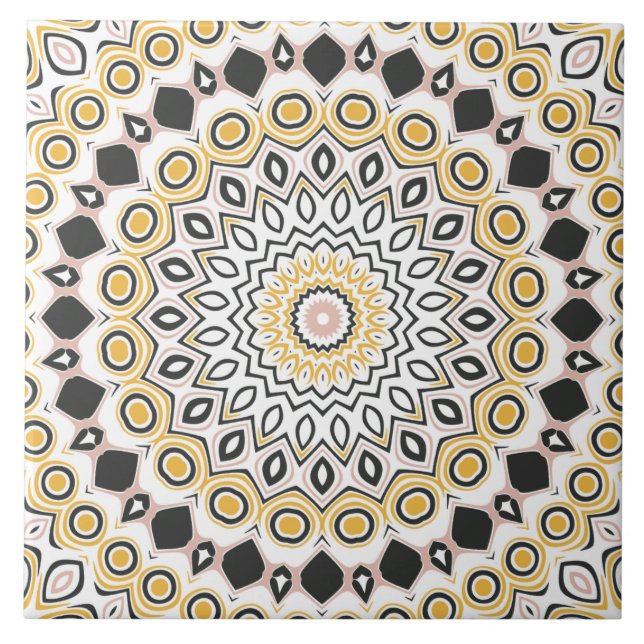 Goldenes und kohlefarbenes Mandala-Muster Fliese (Vorderseite)