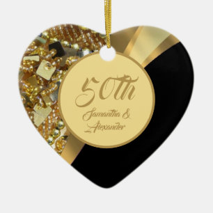 Goldenes und schwarzes 50. Goldenes Jahr Keramik Ornament