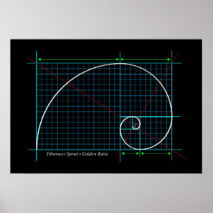 Goldenes Verhältnis, Fibonacci Spiral, FarbZeichn Poster