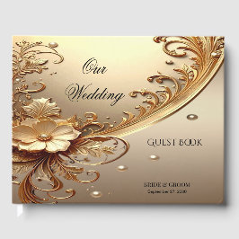 Goldenes verziertes Blumen-Gästebuch Gästebuch