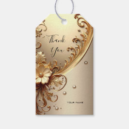 Goldenes verziertes Blumen-Geschenk-Tag Geschenkanhänger
