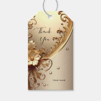 Goldenes verziertes Blumen-Geschenk-Tag Geschenkanhänger